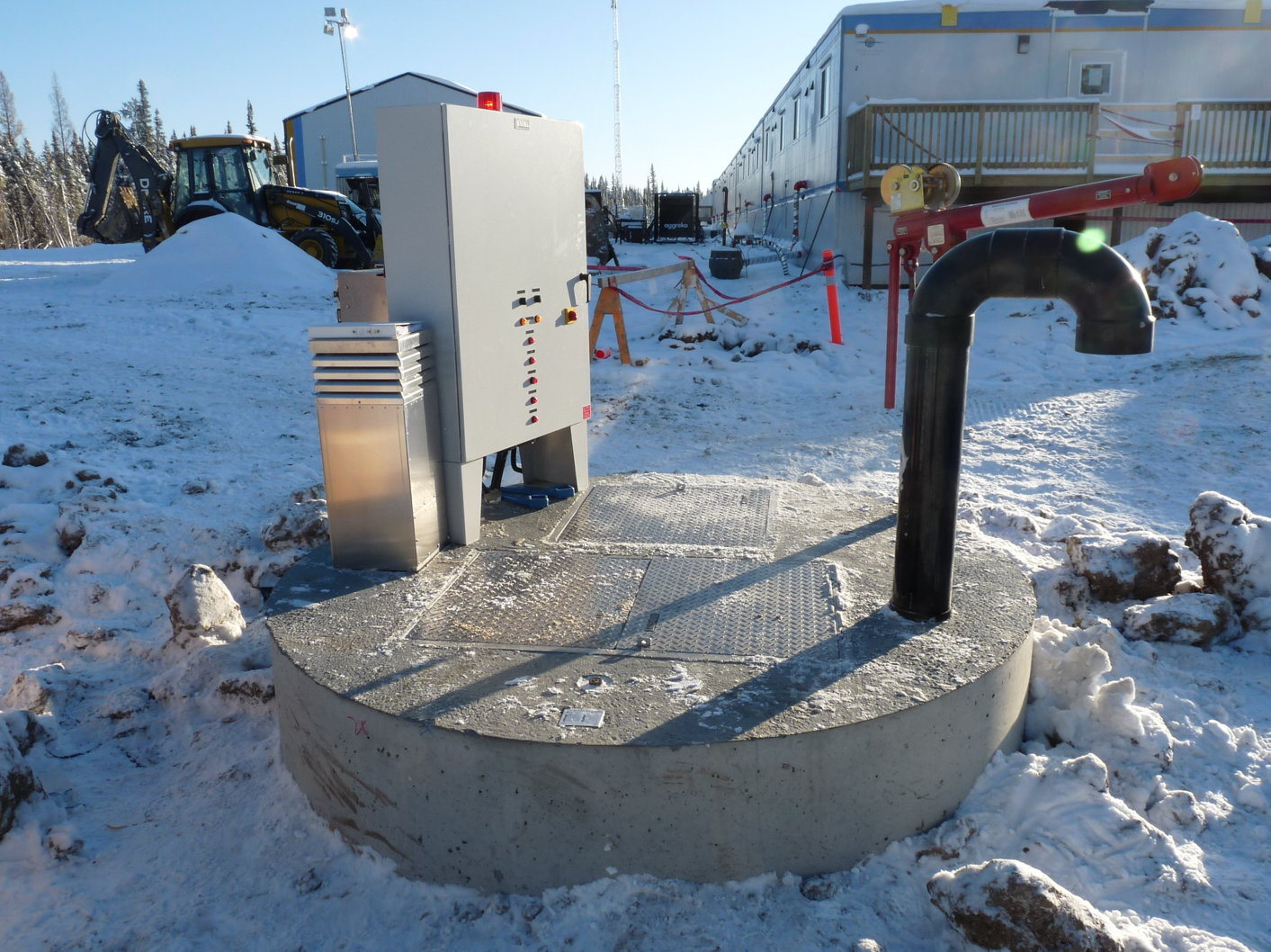 Photo of outdoor-rated wastewater control panel in snowy location